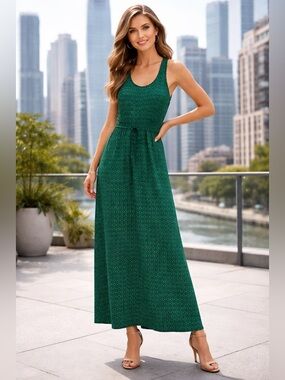 Banana Republic Green and Navy Patterned Maxi Dress Size Small